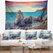 East Urban Home Seashore Sunrise in Spring Panorama Tapestry w/ Hanging Accessories Included in Black/Gray | 68 H x 80 W in | Wayfair