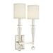 Everly Quinn 2 - Light Dimmable Armed Sconce Metal/Fabric in Gray | 18.5 H x 11.5 W x 7.25 D in | Wayfair 779359FB1C1D40CD94037829E6495078