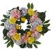 Floral Home Decor Fresh Faux Rose & Hydrangea 20" Lighted Silk Wreath Silk in Green/Indigo/Pink | 20 H x 20 W x 5 D in | Wayfair WR4827Pk