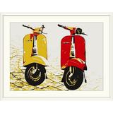 Ebern Designs 'Vespa Scooters on Cobble Street' by Francy Graphic Art Print in Brown | 30 H x 38 W x 1 D in | Wayfair