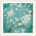 Bungalow Rose 'White Cherry Blossoms I on Blue Aged No Bird' Danhui Nai Painting Print Metal in Green/Red | 32 H x 32 W x 1 D in | Wayfair