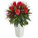 Latitude Run® Mixed Floral Arrangement in Planter Polyester/Faux Silk/Plastic/Fabric in Red | 33 H x 24 W x 24 D in | Wayfair LTTN1211 43862433