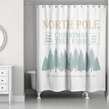 The Holiday Aisle® Woolsey North Pole Christmas Tree Single Shower Curtain Polyester in Gray/Pink/White | 74 H x 71 W in | Wayfair