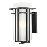 Lark Manor™ Driden Outdoor Armed Sconce Glass/Metal in Black | 11.75 H x 5.5 W x 7 D in | Wayfair A541933167914810BE1647EF4B045084