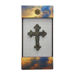 Wilco Home Cast Iron Jewel Encrusted Cross on Wood Wall Décor Metal in Black/Gray/Green | 26 H x 13 W in | Wayfair 10053