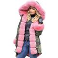 Roiii Women Winter Warm Thick Faux Fur Coat Hood Parka Long Jacket Size 8-20 (8,Pink)