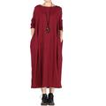 Vogstyle Women's Round Neckline Long Sleeve Baggy Dress with Pocket (X-Large, Style 3-Long Sleeve Burgundy)