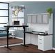 Pro-Concept Plus Height Adjustable L-Desk w/ Frosted Glass Door Hutch in White & Deep Grey - Bestar 110897-17