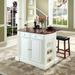 Coventry Drop Leaf Top Kitchen Island W/Uph Saddle Stools White/Cherry - Kitchen Island, 2 Counter Height Bar Stools - Crosley KF300074WH