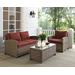 Bradenton 3Pc Outdoor Wicker Conversation Set Sangria/Weathered Brown - Loveseat, Arm Chair, & Coffee Table - Crosley KO70027WB-SG