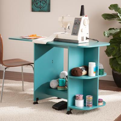 Expandable Rolling Sewing Table/Craft Station in Turquoise - SEI Furniture HZ8665