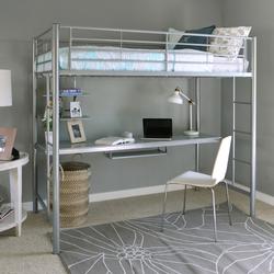 Premium Metal Twin Loft Bed w/ Workstation in Silver - Walker Edison BTOZSL