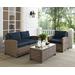 Bradenton 3Pc Outdoor Wicker Conversation Set Navy/Weathered Brown - Loveseat, Arm Chair, & Coffee Table - Crosley KO70027WB-NV