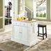 Oxford Kitchen Island W/Upholstered Saddle Stools White - Kitchen Island, 2 Counter Height Bar Stools - Crosley KF300064WH