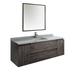Loon Peak® Loon Peak Heerine 60" Wall-Mount Single Sink Bathroom Vanity Set w/ Mirror (Faucet Not Included) Wood/Quartz Top in Brown | Wayfair