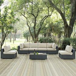 Stopover 7 Piece Outdoor Patio Sectional Set by Modway in Brown | Wayfair EEI-1883-CHC-BEI-SET