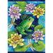 Toland Home Garden Frog & Waterlilies 28 x 40 inch House Flag, Polyester in Blue/Brown/Green | 40 H x 28 W in | Wayfair 101155