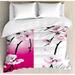 East Urban Home Apricot Flowers Branches on Different Backgrounds Blossoms Nature Garden Art Duvet Cover Set Microfiber in Pink/Yellow, Size Queen