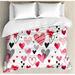 East Urban Home Valentine Different Types of Heart Shapes Romance in Love Theme Watercolor Striped Art Duvet Cover Set Microfiber | Wayfair