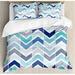 East Urban Home Modern Seamless Doodle Style Dots & Zigzag Pattern w/ Asymmetrical Lines Image Duvet Cover Set Microfiber in Blue | King | Wayfair