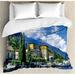 East Urban Home Italy the Panoramic Landscape of Lake Como Mountains & Clouds Digital Image Duvet Cover Set Microfiber in Blue | King | Wayfair