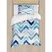 East Urban Home Modern Seamless Doodle Style Dots & Zigzag Pattern w/ Asymmetrical Lines Image Duvet Cover Set Microfiber in Blue | Twin | Wayfair