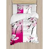 East Urban Home Apricot Flowers Branches on Different Backgrounds Blossoms Nature Garden Art Duvet Cover Set Microfiber in Pink/Yellow | Wayfair