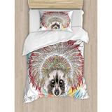 East Urban Home Tribal Indian Raccoon in Native American Primitive Feathers Ethnic Boho Hippie Wild Print Duvet Cover Set Microfiber | Twin | Wayfair