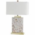 Highland Dunes Breesha 25" Table Lamp Shell/Resin/Fabric in Gray/White/Yellow | 24.5 H x 15 W x 8 D in | Wayfair HLDS3996 40776565