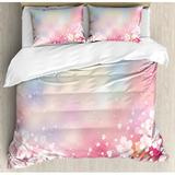 Ambesonne Japanese Nature Sakura Tree Cherry Blossoms Romantic Hazy Dreamy Cheerful Duvet Cover Set Microfiber in Blue/Pink/Yellow | Queen | Wayfair