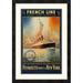 Global Gallery 'French Line/Plymouth to New York/”Paris”' by Harry Hudson Rodmell Framed Vintage Advertisement Paper in Blue/Orange | Wayfair