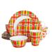 Gibson Home Oui by French Bull Multi Plaid 16 Piece Dinnerware Set, Service for 4 Porcelain/Ceramic in Red/White | Wayfair 950110464M
