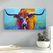 Union Rustic Wide Spread Texas Longhorn by Marion Rose - Wrapped Canvas Print Canvas in Blue/Brown/Green | 10 H x 20 W x 1.5 D in | Wayfair