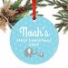 The Holiday Aisle® Personalized First Christmas Baby Elephant Boy Ball Ornament Metal in Blue | 3.5 H x 3.5 W in | Wayfair