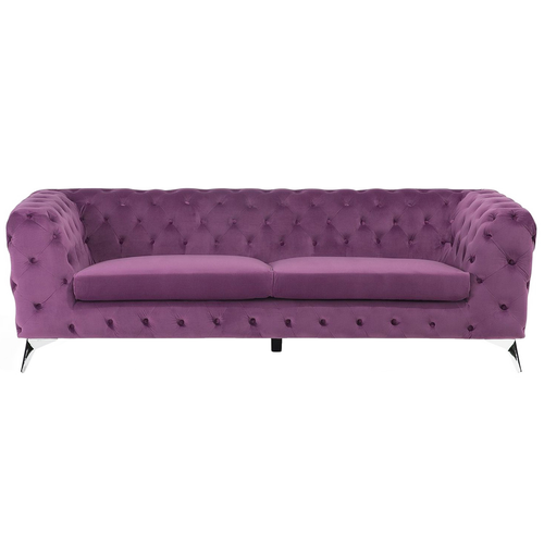 Sofa Purpurfarbend Samtstoff 3-Sitzer Chesterfield Stil Klassisch Wohnzimmer