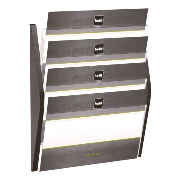 helit Wand-Prospekthalter »the arc« 4 x A3 quer schwarz, 48x54x2.3 cm Image