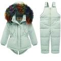 Little Kids Baby Girls Two Piece Winter Warm Colorful Fur Trim Hooded Snowsuit Puffer Down Jacket with Snow Ski Bib Pants Outfits Outwear 2-3 Years Light Green