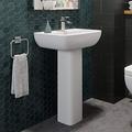 Affine Bathroom Wash Basin Sink Full Pedestal Floor Standing 1 Tap Hole Curved Gloss White Modern
