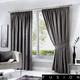 Fusion Grey Pencil Pleat Curtains, Blackout Curtains W90 x L108" (229 x 275cm) for Living Room and Bedroom, Thermal Curtains Charcoal Curtains, Dark Grey, Dijon