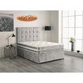 Bed Centre Silver Crush Velvet Divan Bed Plus Matching Mattress and Headboard with 4 Drawers 3ft 4ft 4ft6 5ft 6ft (4FT (Small Double))