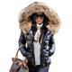 Aox Women Winter Faux Fur Hood Down Coat Lady Thicken Puffer Slim Zipper Jacket Parka (10, Black)