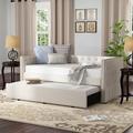 Charlton Home® Emerico Twin Daybed w/ Trundle Upholstered/Linen in Brown | 35 H x 42.5 W x 86 D in | Wayfair 8221FF43F31B4ABB85D6CEF8C21A103C