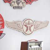 Crystal Art Gallery Texaco Wings Logo Embossed Metal Sign Wall Decor Metal in Brown/Gray/Red | 8.5 H x 28 W in | Wayfair 186888WEB