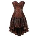 Grebrafan Steampunk Corsets Leather Steel Boned Bustier with Fluffy Pleated Layered Tutu Skirt (UK(8-10) M, Brown)