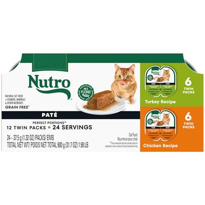 Nutro Pate Multipack Trays Turkey Recipe and Chicken Recipe Wet Cat Food, 2.64 oz. Count of 12