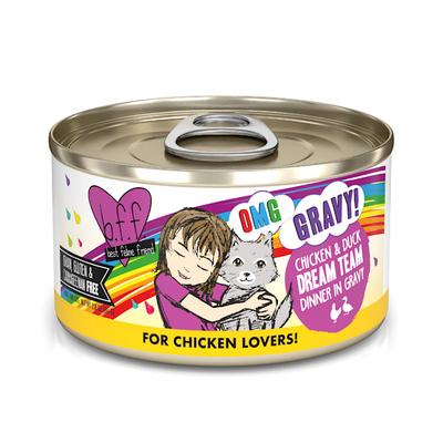B.F.F. OMG Dream Team Chicken & Duck Dinner in Gravy Wet Cat Food, 2.8 oz., Case of 12