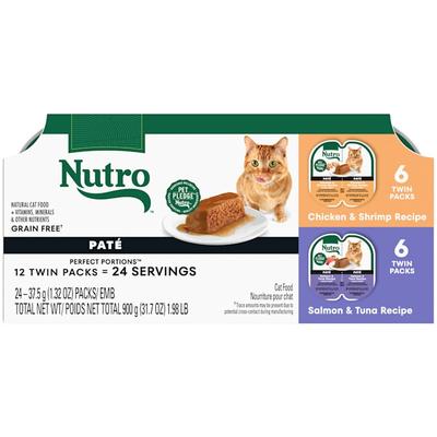 Nutro Perfect Portions Multipack Salmon & Tuna Chicken & Shrimp Recipes Wet Cat Food Pate, 1.98 lbs., Case of 12
