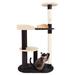 3 Level Cat Tree with 2 Scratching Posts and Hanging Toy in Black and Tan, 42.25" H, Black / Tan
