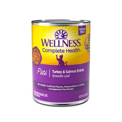 Wellness Complete Health Natural Grain Free Turkey & Salmon Pate Wet Cat Food, 12.5 oz., Case of 12