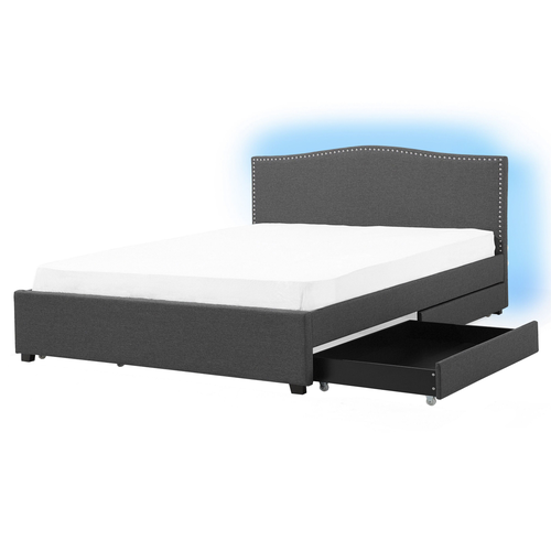 Polsterbett Grau 160 x 200 cm mit Bettkasten 4 Schubladen und LED-Beleuchtung/ 5 Lichtprogramme Designerbett Schlafzimmer Modern